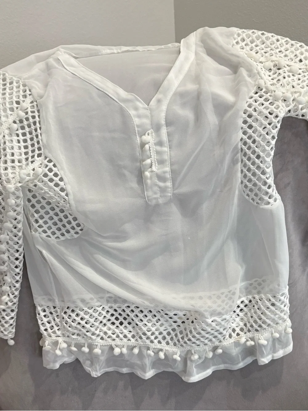 White Crochet-Trim Women’s Blouse